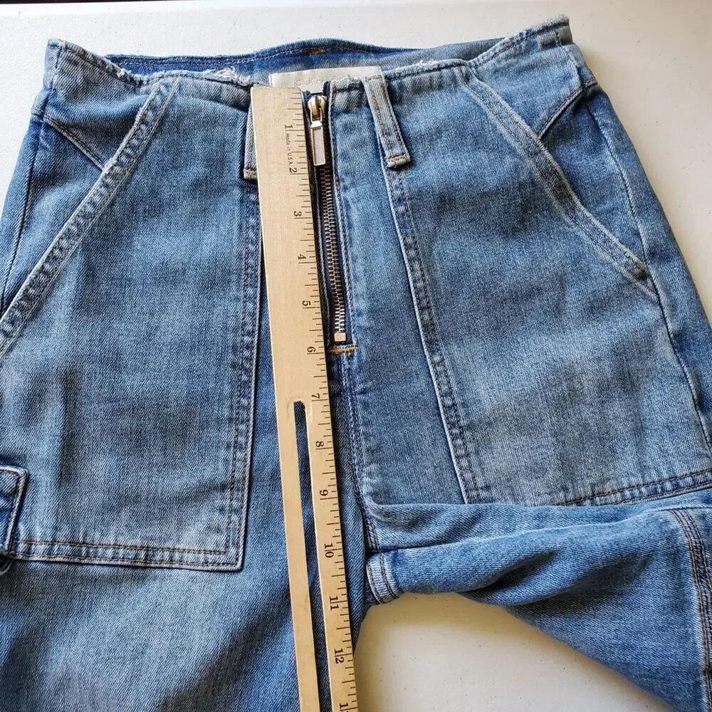 Jonathan Simkhai Payton Denim Cargo Jeans Mid Rise Straight Leg Zipper‎ Hem